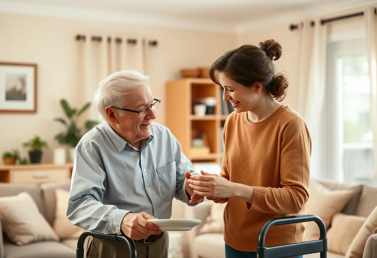 Caregiver answering questions about senior care