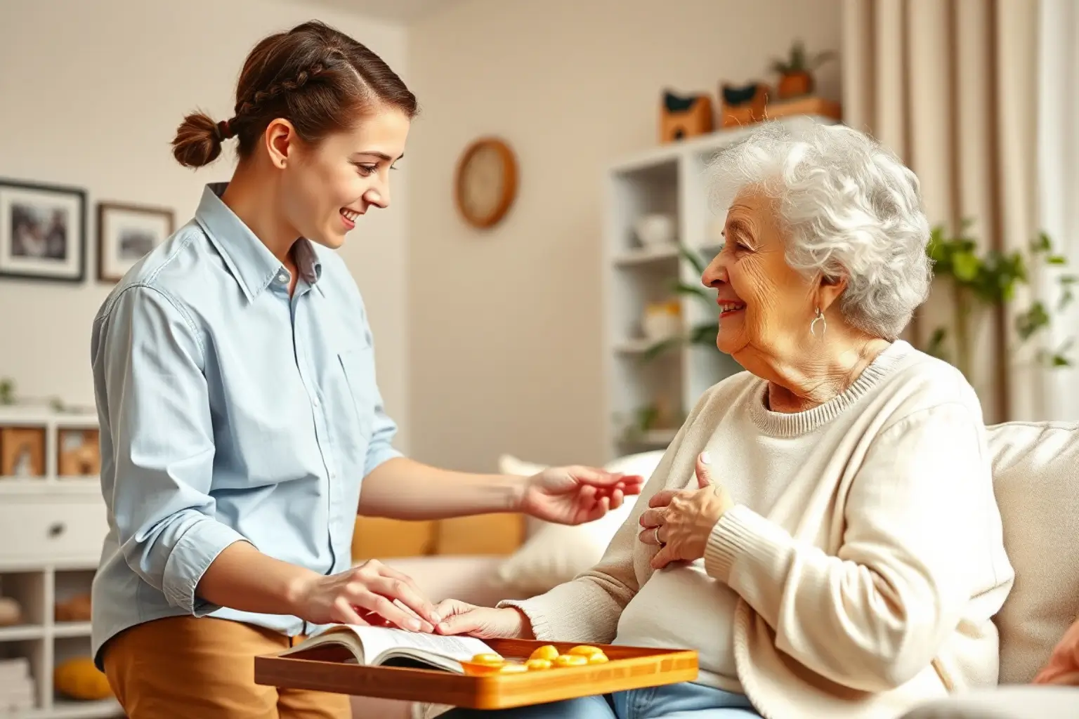 Caregiver assisting senior client at home